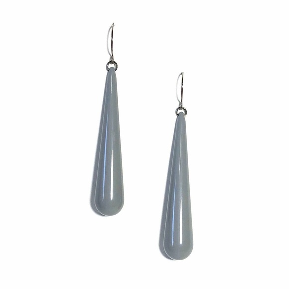 Teardrop Lucite Statement Grey Long Earrings - Picture 5 of 6
